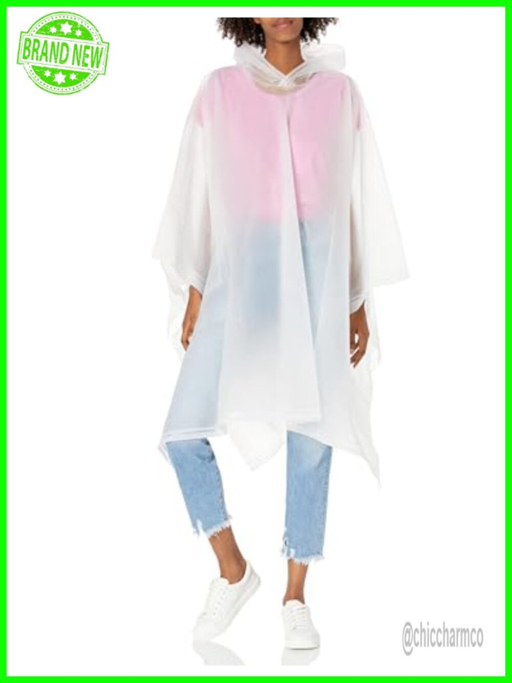 Adult Packable Lightweight Adjustable Rain Poncho Hooded